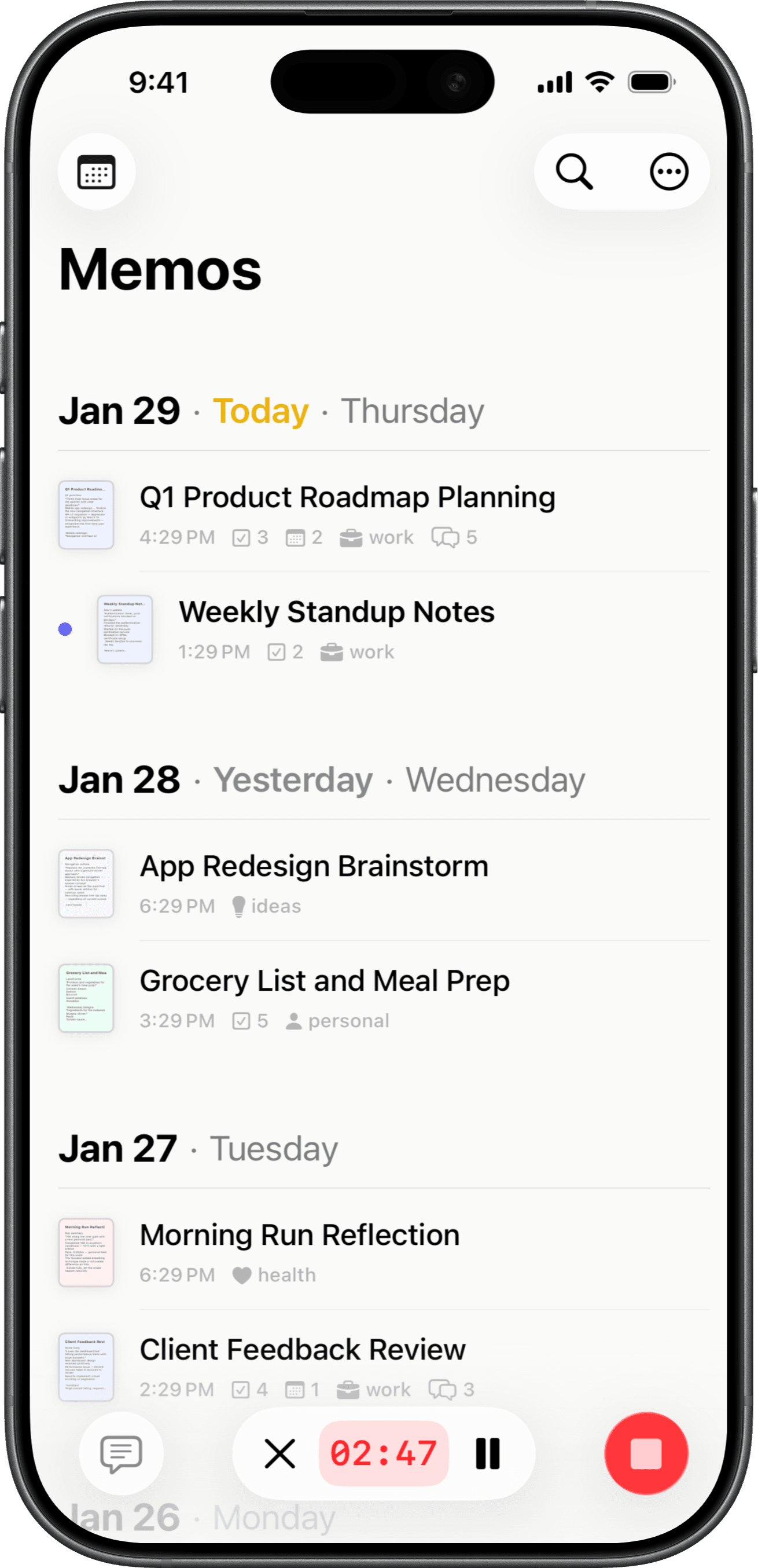 Memo on iPhone recording a voice note